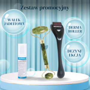 dermaroller + płyn do dezynfekcji + masażer do twarzy z jadeitu zestaw