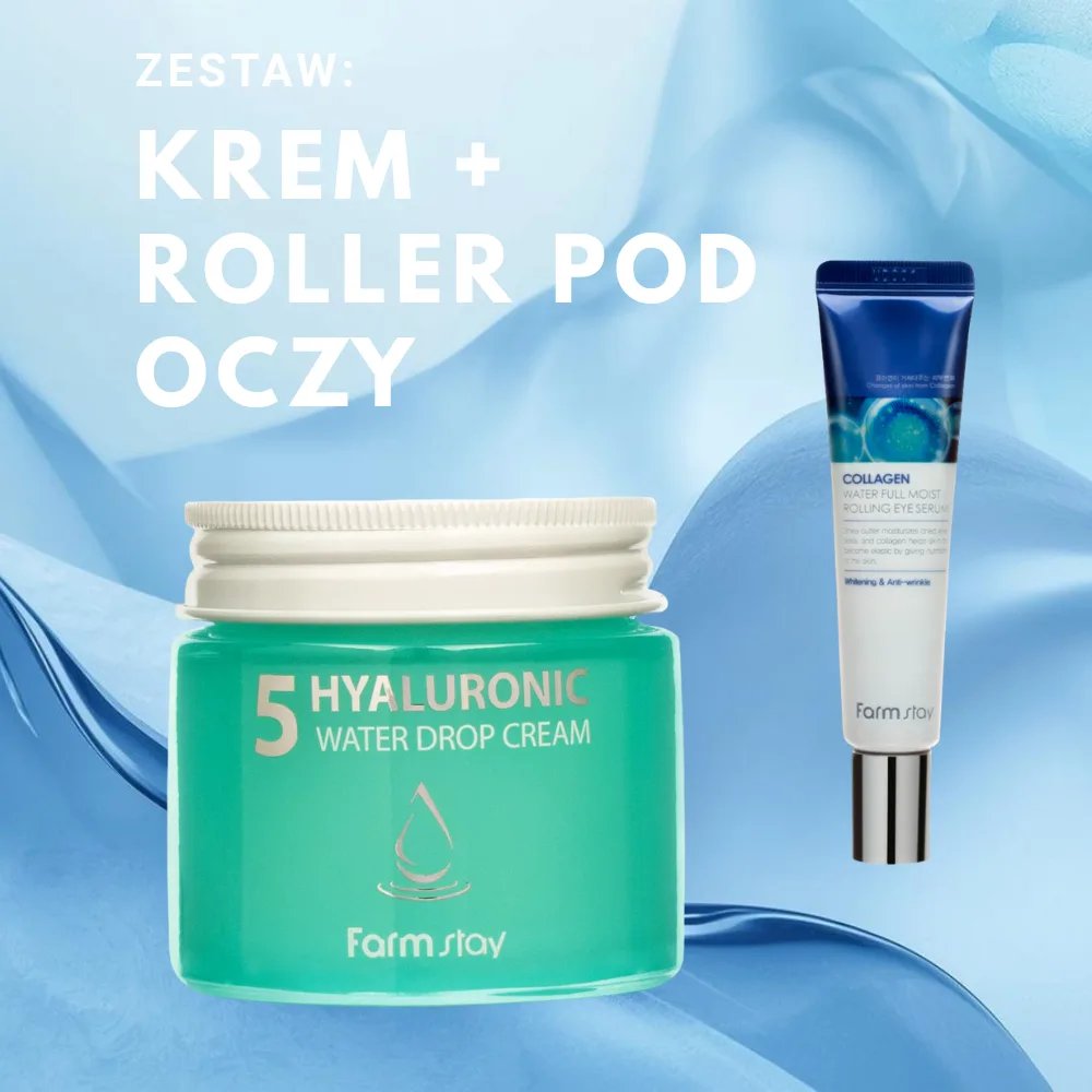 FARMSTAY HYALURONIC Krem z kwasem hialuronowym+Farmstay Colagen pod oczy. Gratis Jadeit 1 farmstay hyaluronic krem z kwasem hialuronowym+farmstay cloagen pod oczy