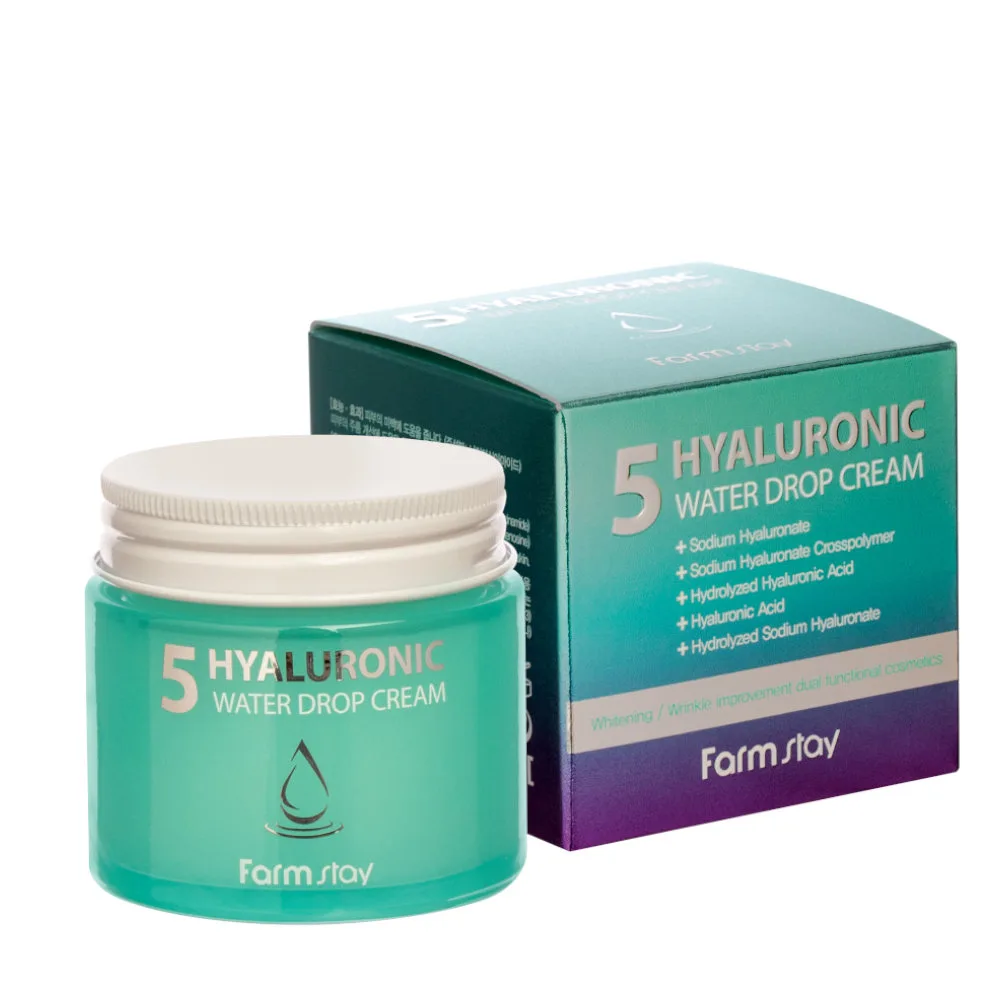 FARMSTAY HYALURONIC Krem z kwasem hialuronowym+Farmstay Colagen pod oczy. Gratis Jadeit 2 farmstay hyaluronic water drop silnie nawilżający krem z kwasem hialuronowym, 80 ml