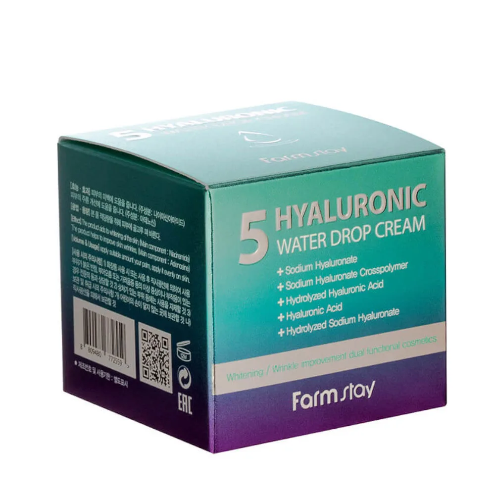 FARMSTAY HYALURONIC Krem z kwasem hialuronowym+Farmstay Colagen pod oczy. Gratis Jadeit 5 farmstay hyaluronic water drop silnie nawilżający krem z kwasem hialuronowym, 80 ml